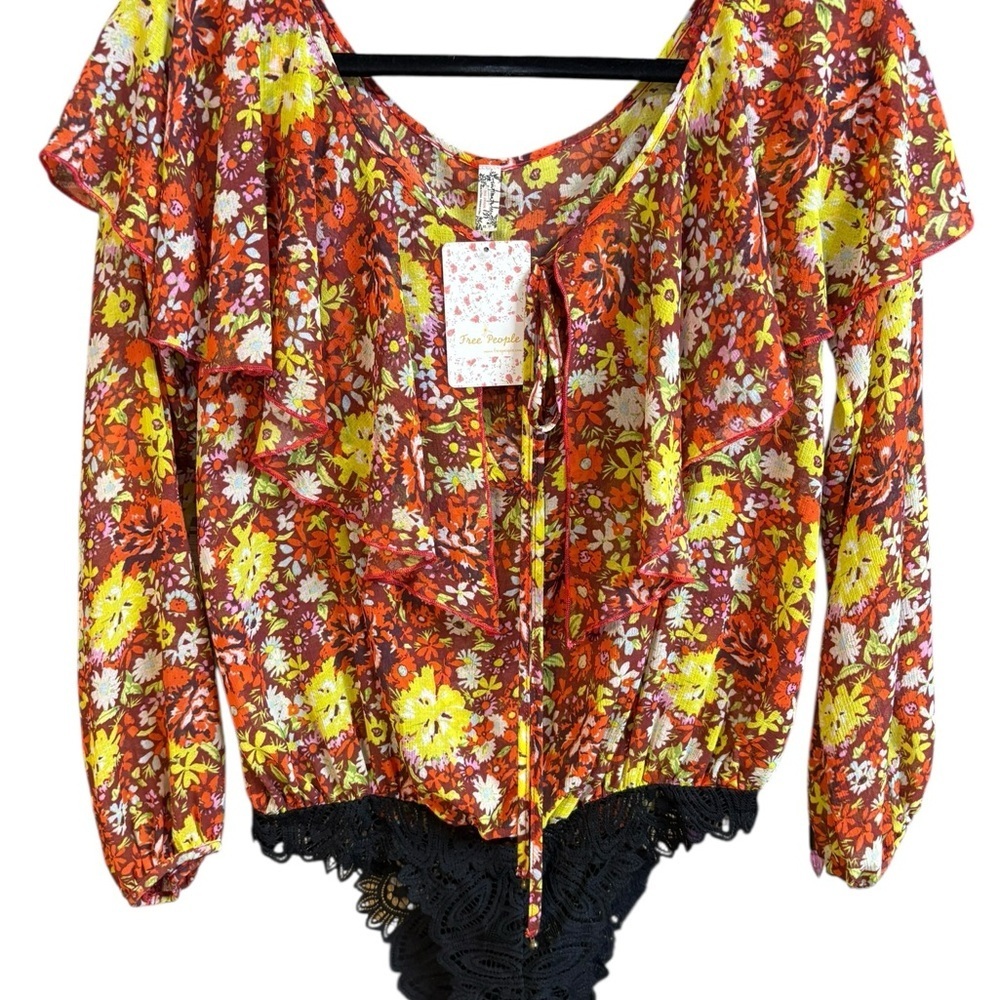 Free People Juniors Say It To Me Bodysuit Orange Yellow Sheer XS - Picture 5 of 8